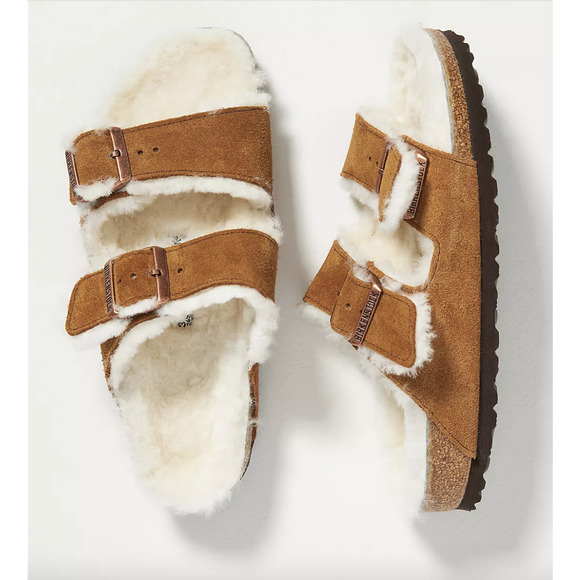 Birkenstock Arizona Shearling Suede Leather Sandal Mens 45 Wide NEW